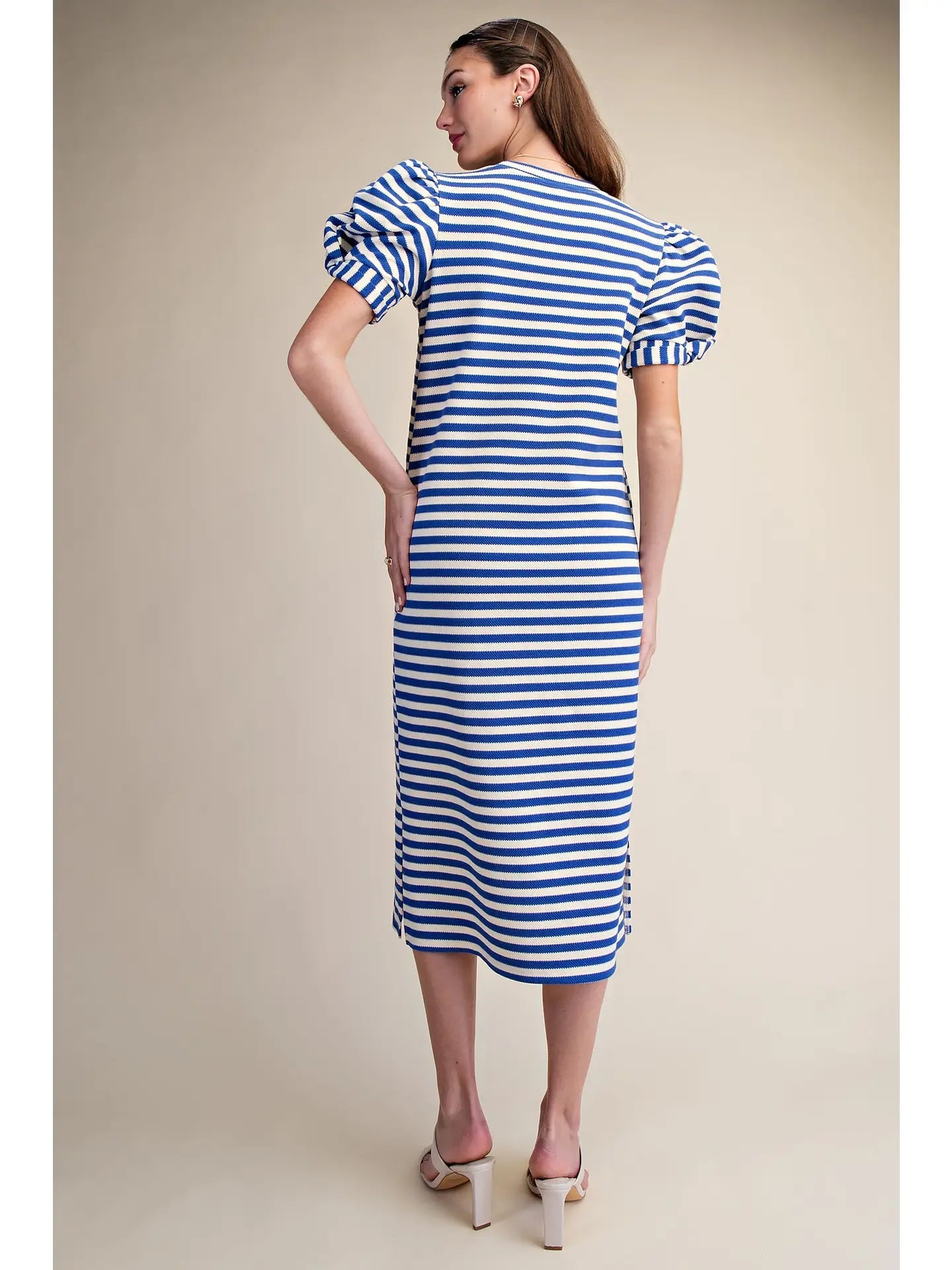 Comfortable Midi Dress Round Neck Puff Short Sleeve Glam