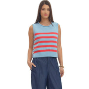 Stripe Sleeveless Knit Top with Gold Button Side Detail Entro
