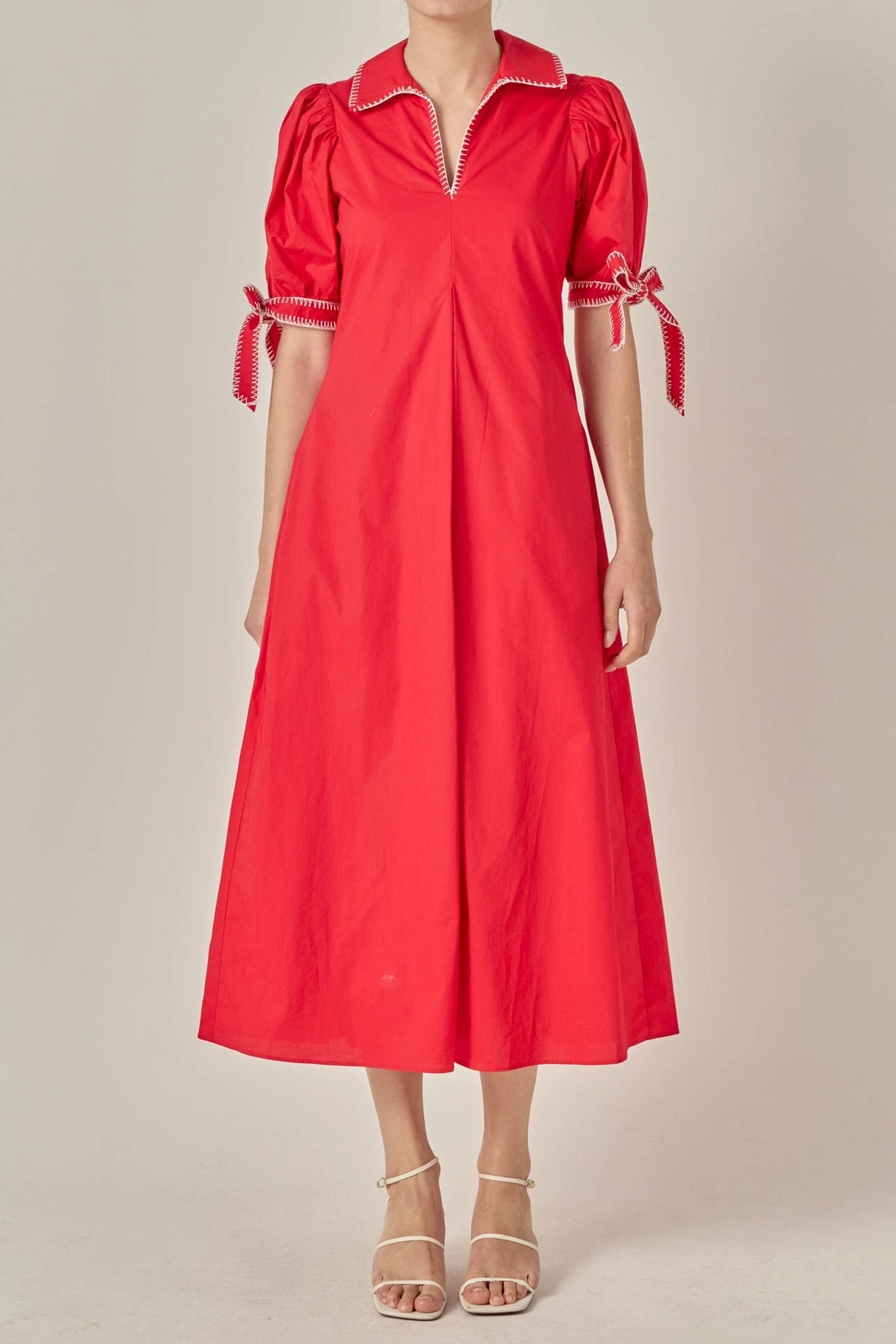 Stitch Detailed Midi Dress English Factory