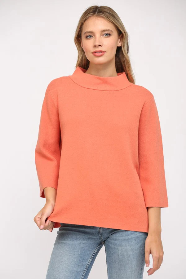 Mock Neck Pullover Sweater with Bell Sleeves