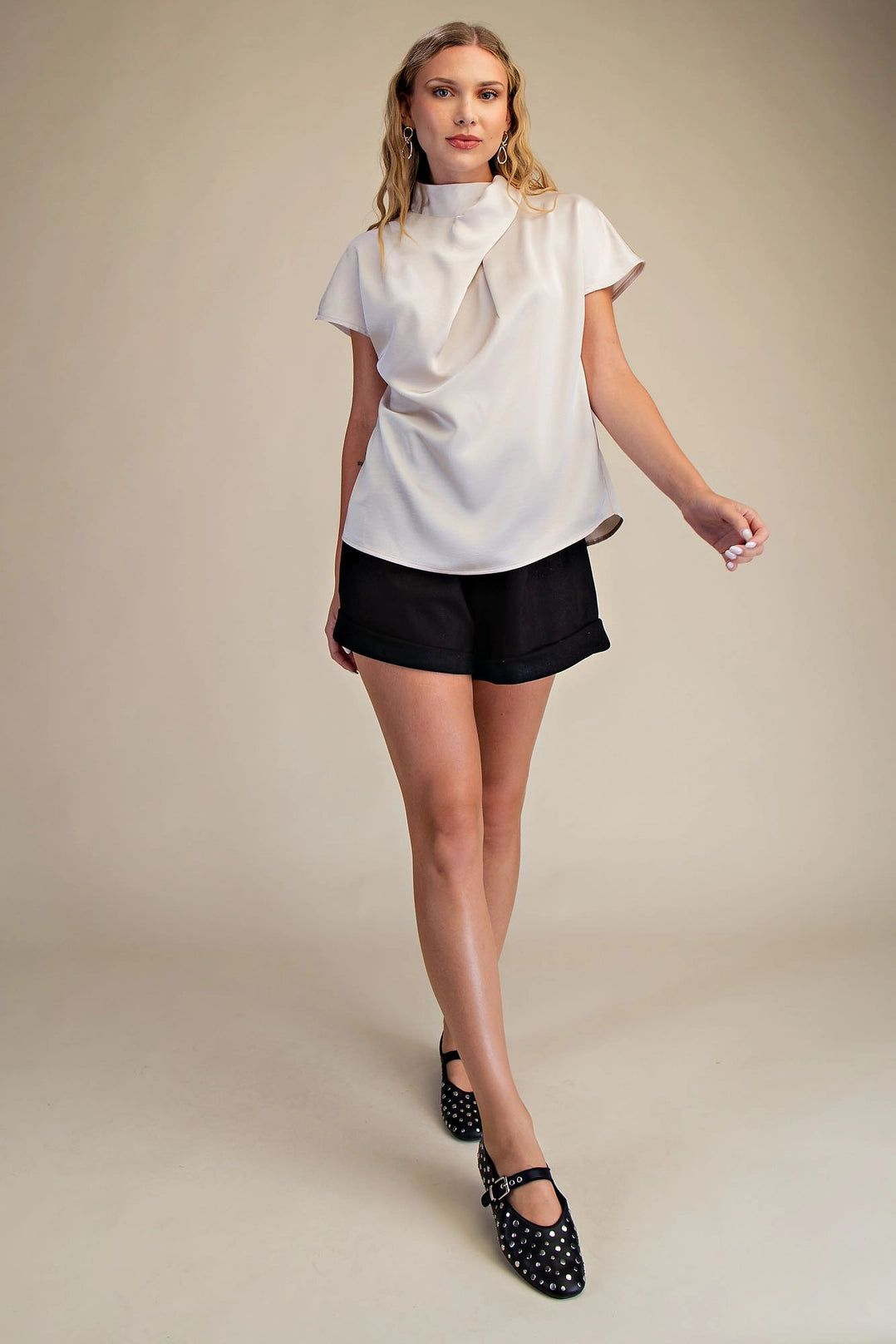 Cross Mock Neck Top Glam