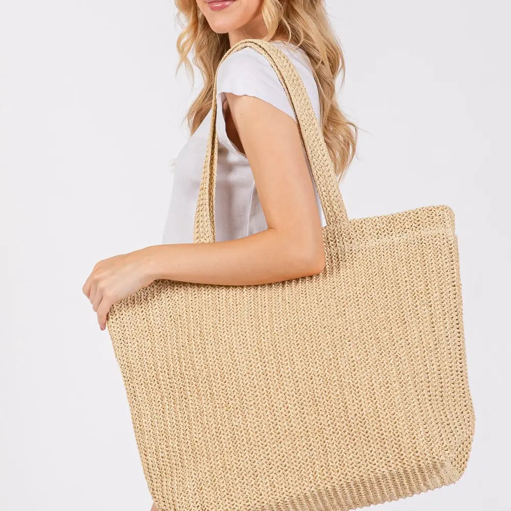 Solid Crochet Straw Tote Bag Mimi Wholesale