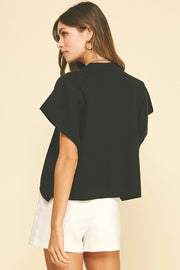 Button Down Cap Sleeve Sweater Pinch