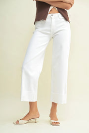 Scissor Cut Cuffed Slim Wide Jeans Just Black Denim