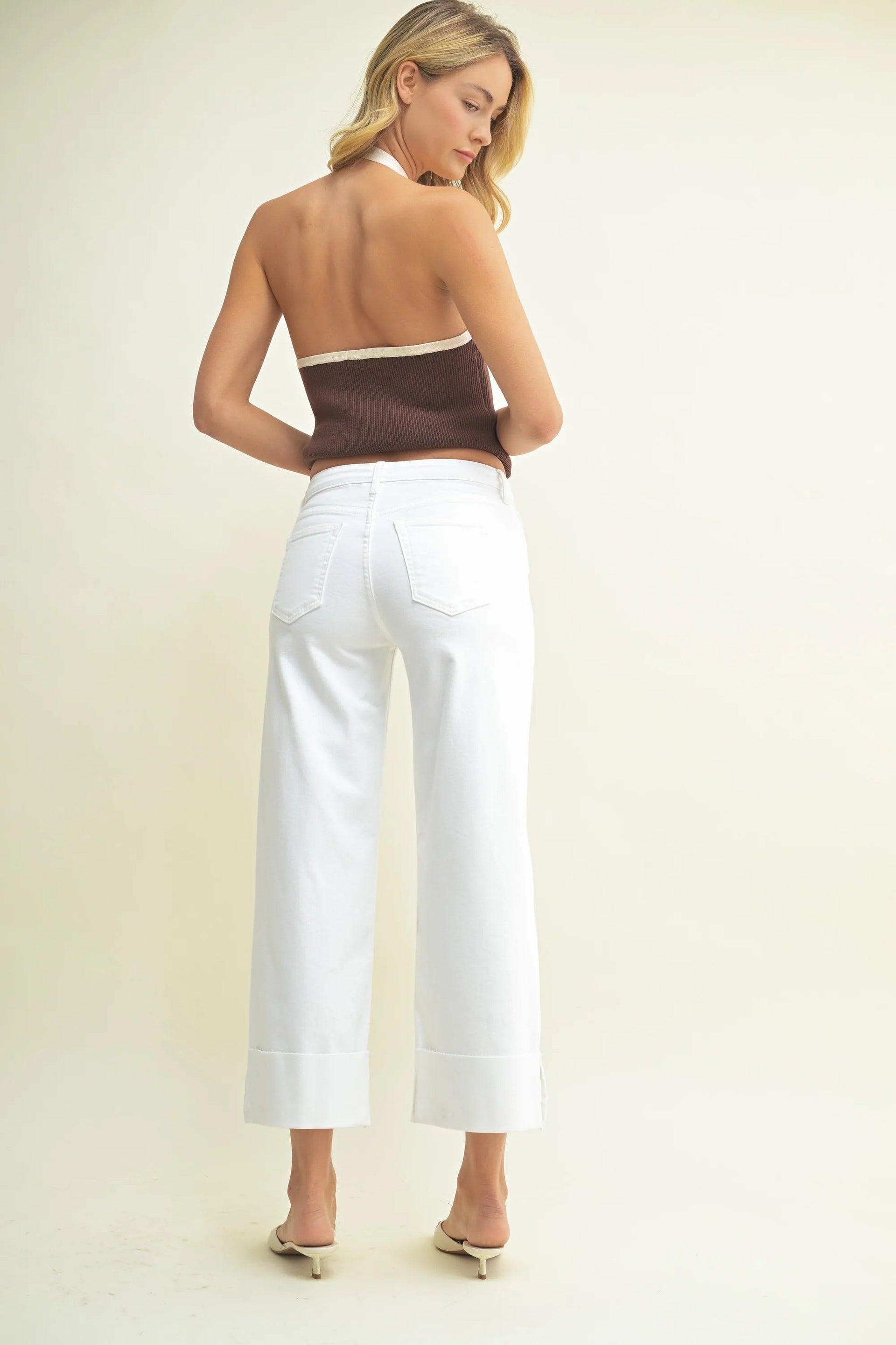 Scissor Cut Cuffed Slim Wide Jeans Just Black Denim