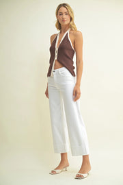 Scissor Cut Cuffed Slim Wide Jeans Just Black Denim