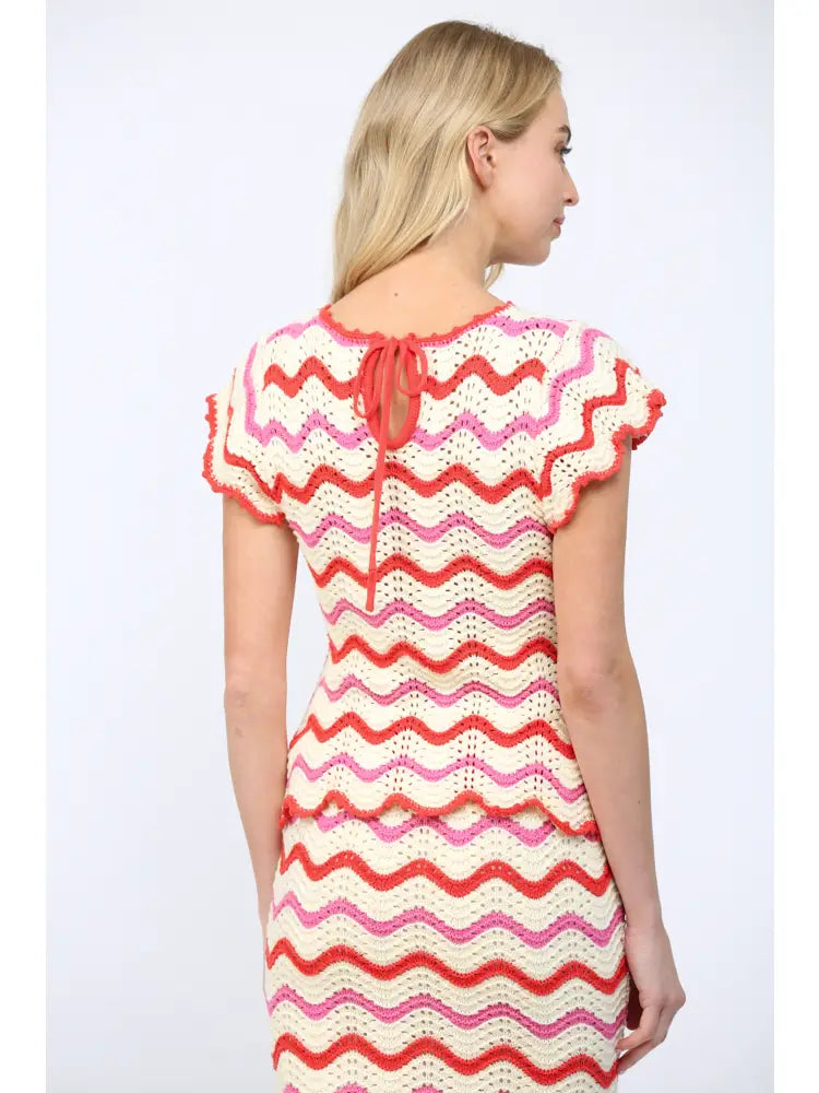 Wavy Chevron Pattern Open Knit Sweater Top Fate