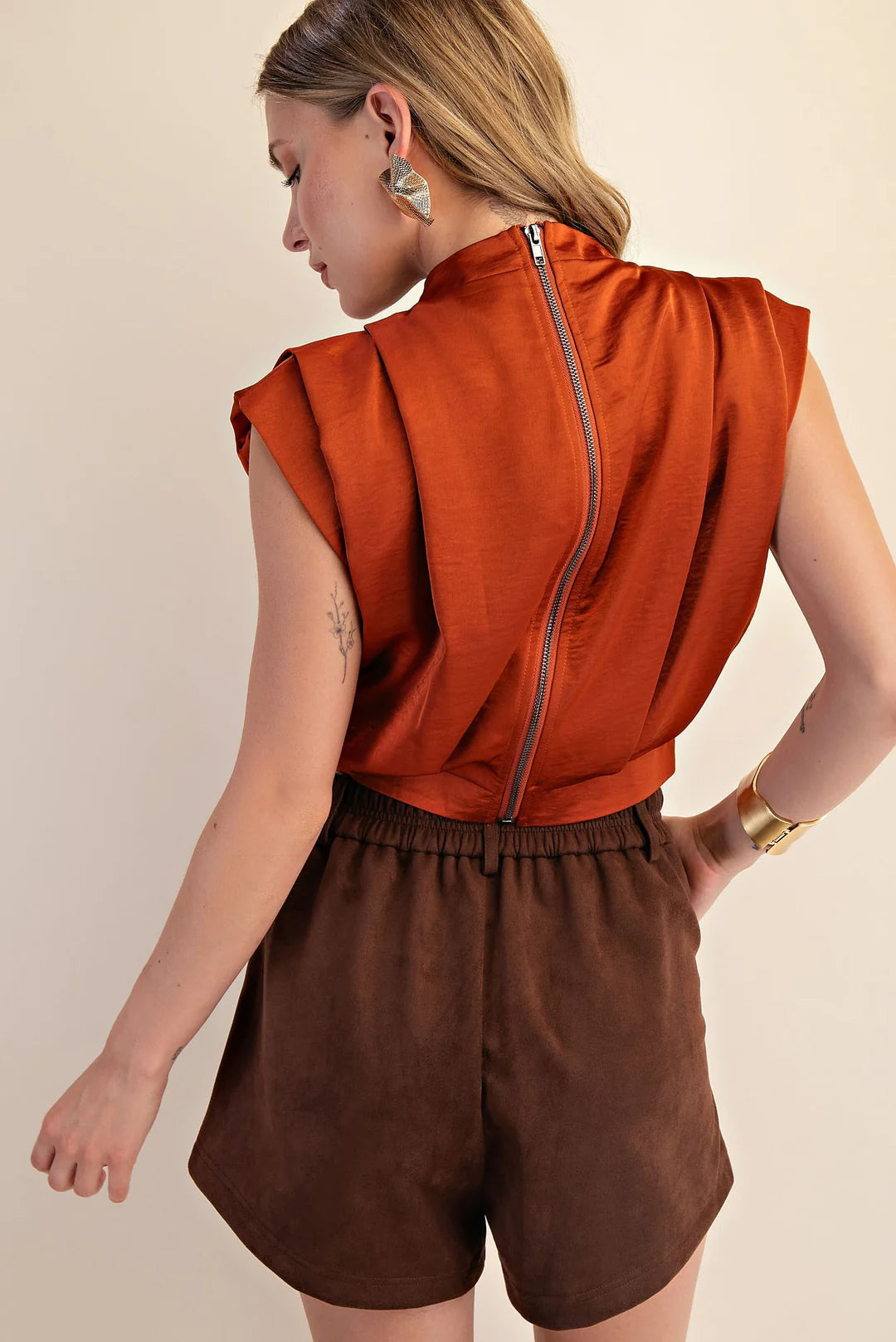 High Neck Back Zipper Top Glam