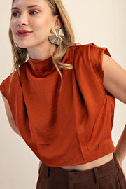 High Neck Back Zipper Top Glam