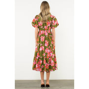Puff Sleeve Flower Print Dress THML