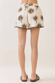 Palm Tree Embroidered Elastic Waistband Shorts TCEC