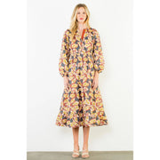 Leaf Print Cinched Waist Maxi Dress THML