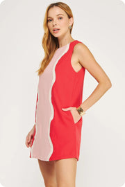 Wavy Contrast Color Block Mini Dress Entro