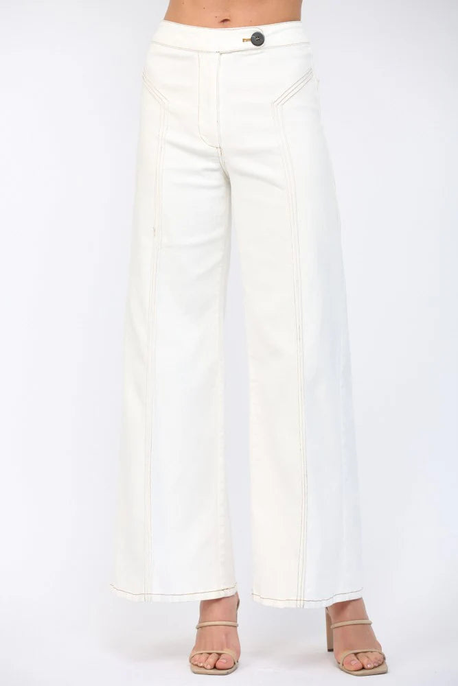 Contrast Topstitching Detail High-Waisted Flare Pants FLARE PANTS Fate