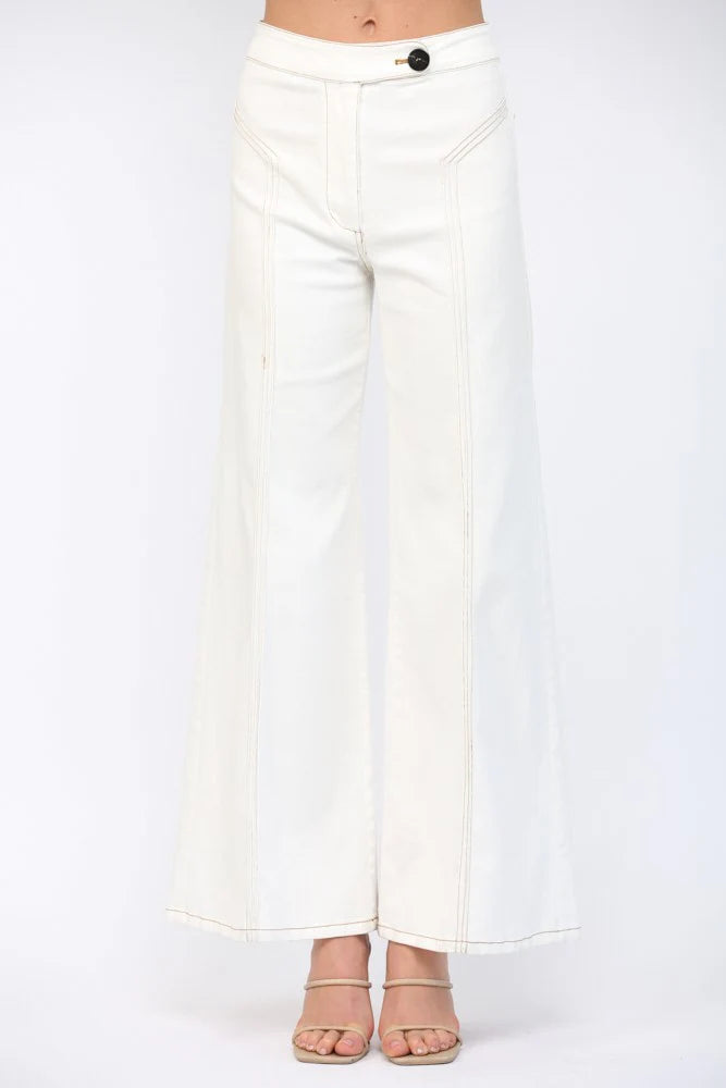 Contrast Topstitching Detail High-Waisted Flare Pants FLARE PANTS Fate