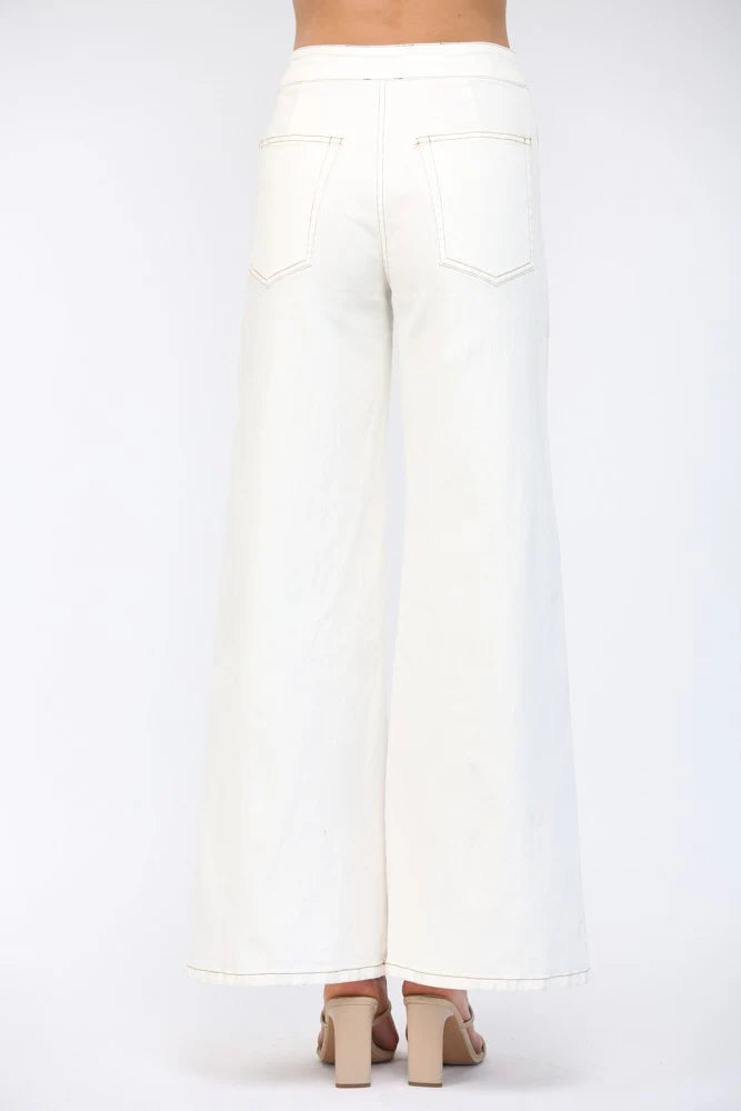 Contrast Topstitching Detail High-Waisted Flare Pants FLARE PANTS Fate