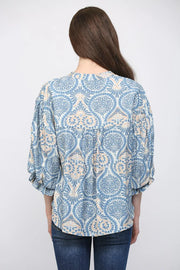Damask Print Balloon Sleeve Blouse Fate