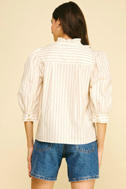 Striped Ruffled Collar Puff Sleeve Blouse Pinch