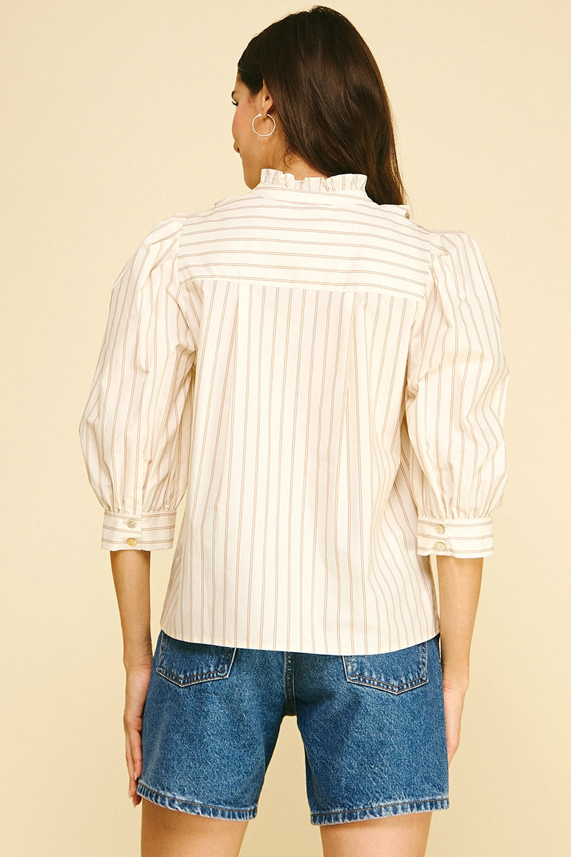 Striped Ruffled Collar Puff Sleeve Blouse Pinch