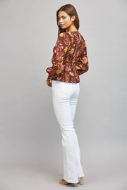 Floral Print Smocked Bodice Peplum Blouse Fate