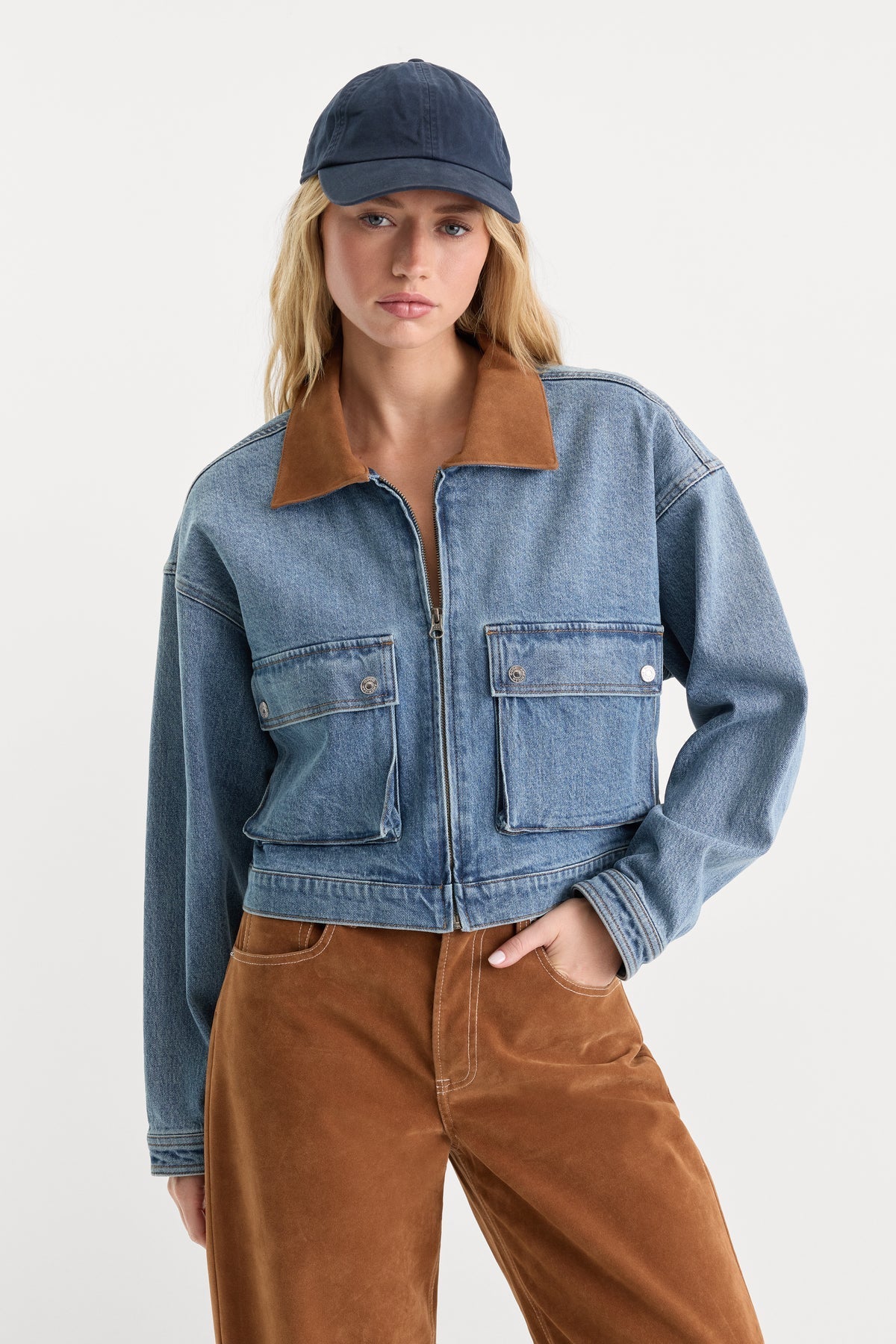 The Denim Cropped Swing Jacket Good American