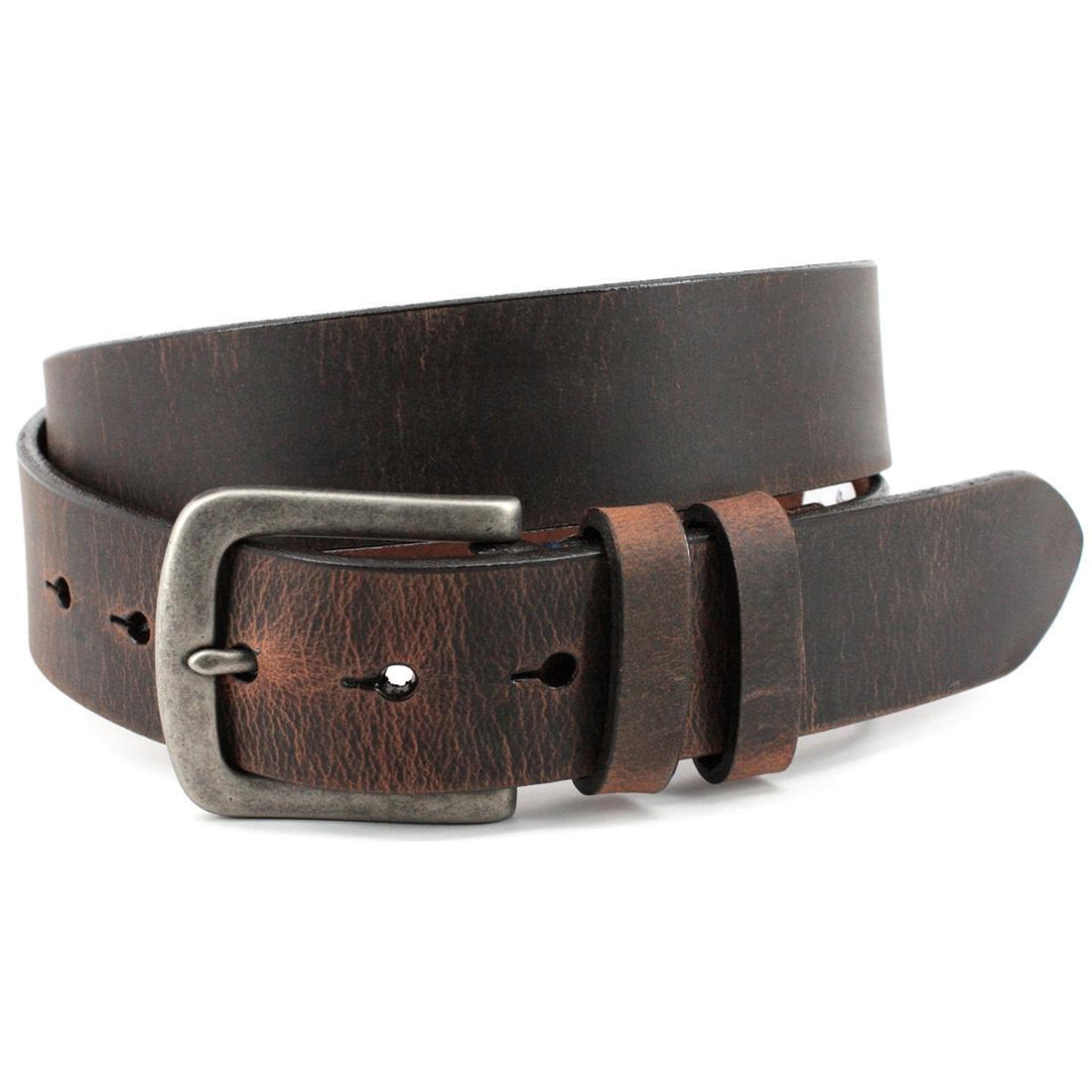 Distressed Waxed Leather Belt Brown