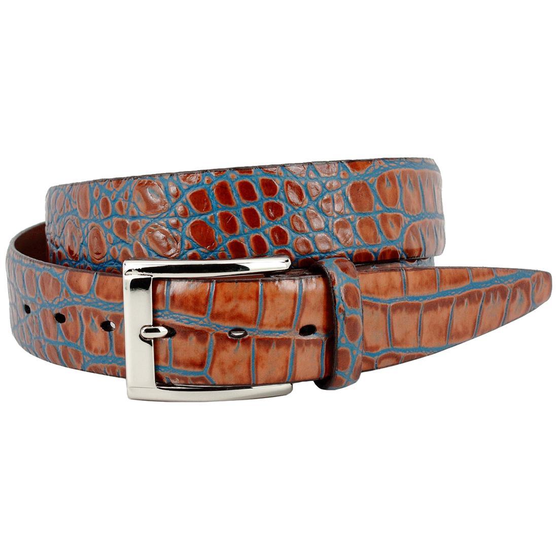 35mm Tan Blue Croc Embossed Calf Belt