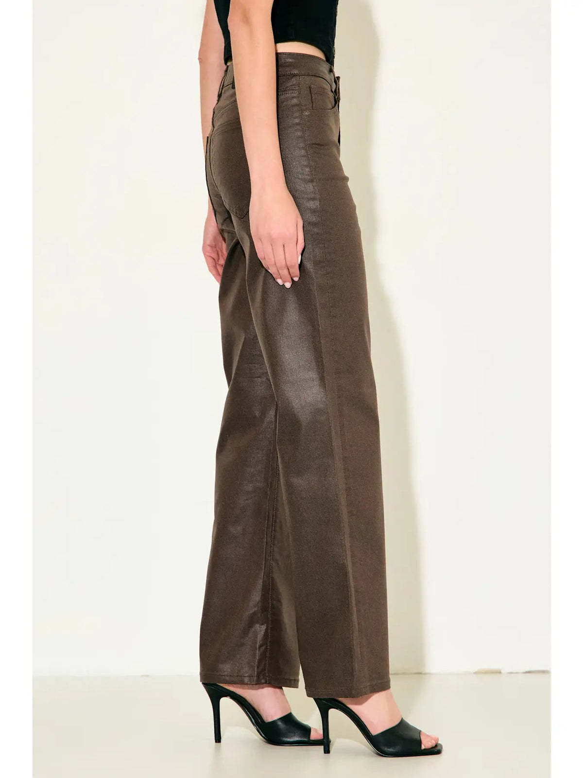 31" Inseam High Rise Ella Classic Straight Brown Coated Pants Hidden Jeans