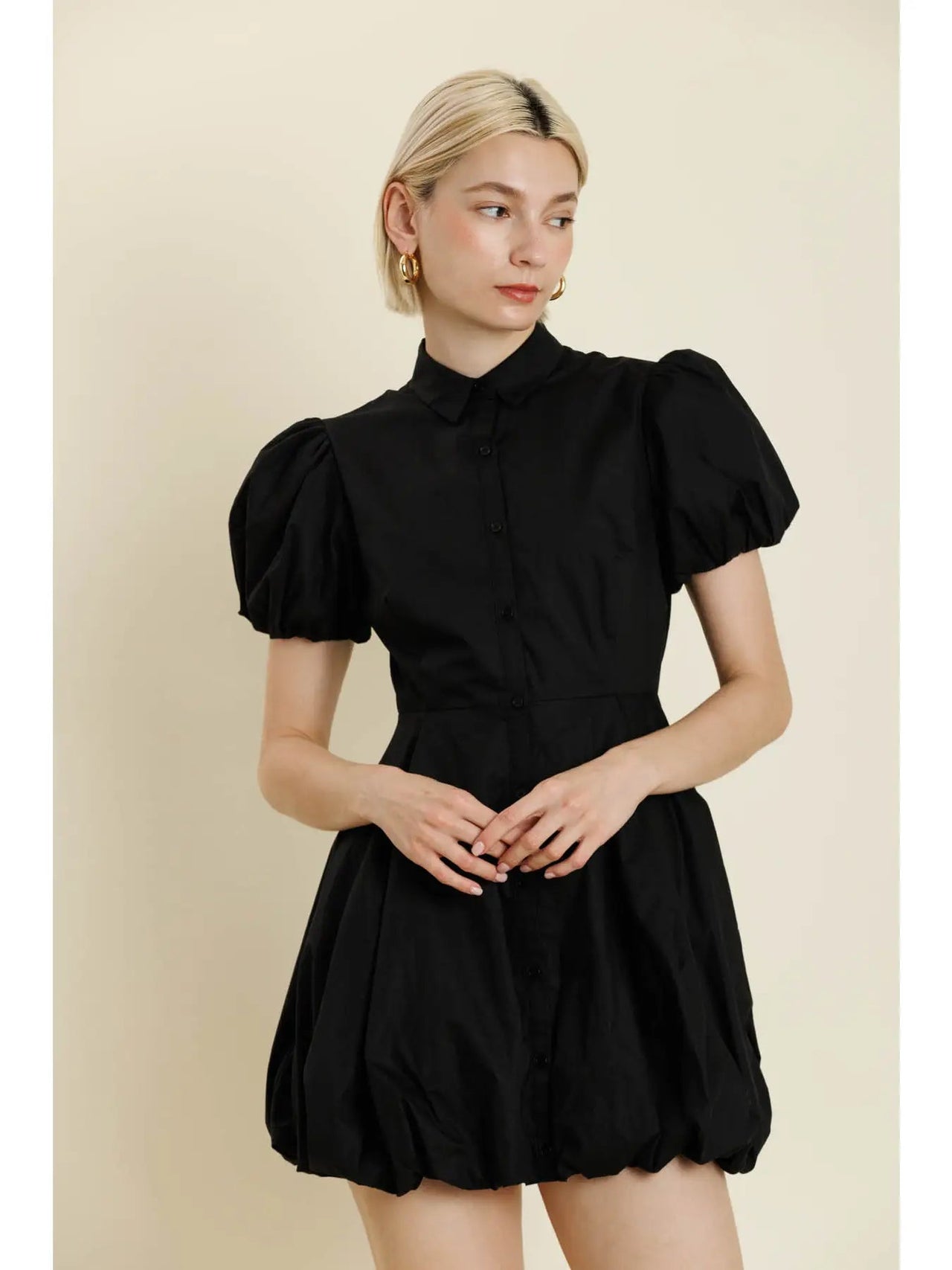 Bubble Hem Mini Shirt Dress Aureum