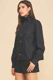 Ruffled High-Neck Button Down Shirt Pinch