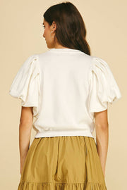 Crew Neck Puff Sleeve Ribbed Top Pinch