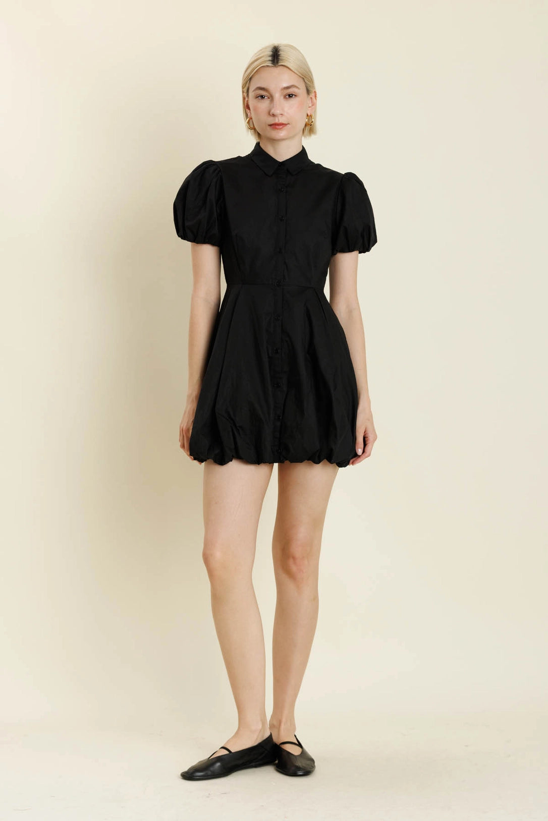 Bubble Hem Mini Shirt Dress Aureum