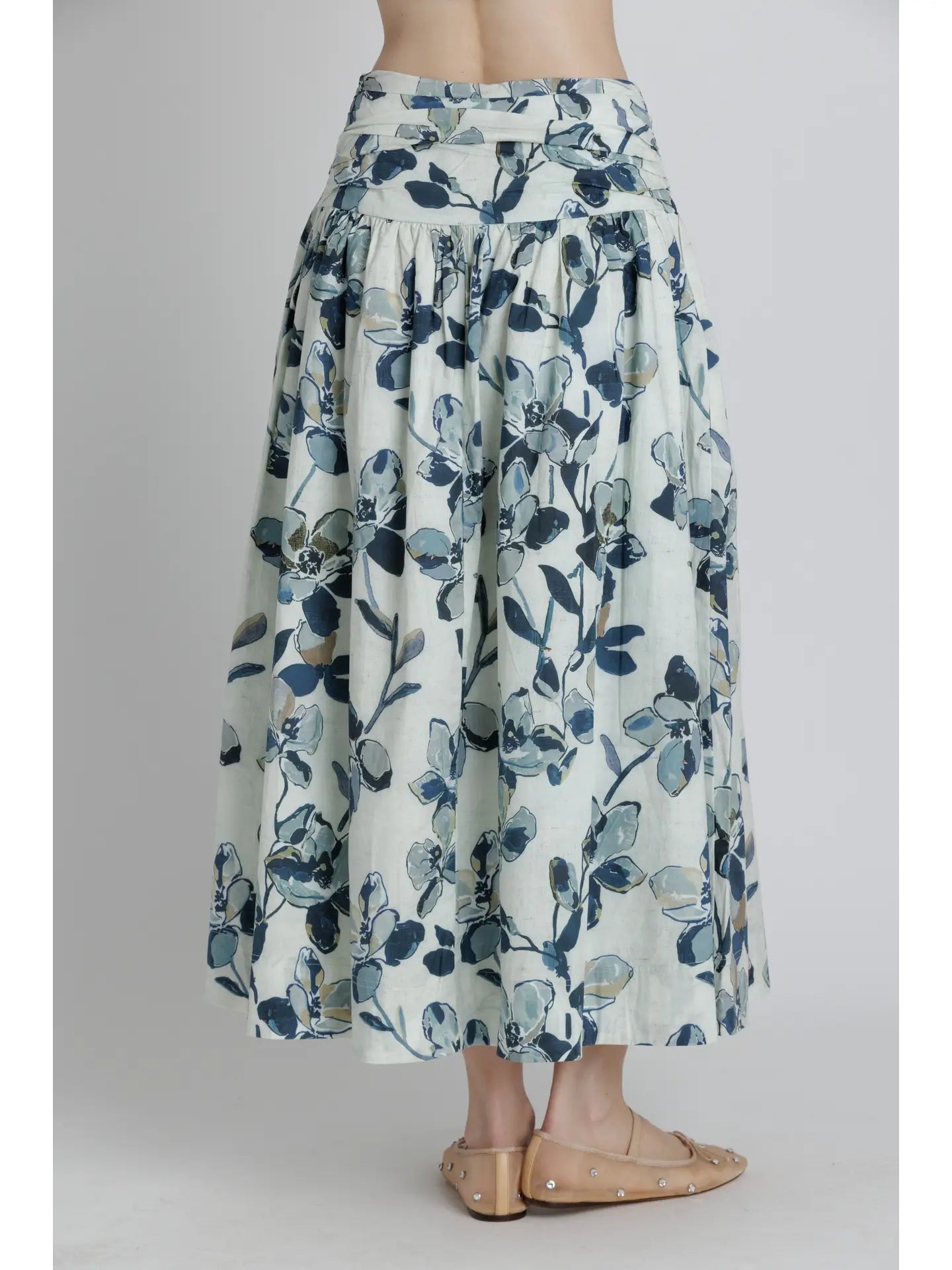 Printed Shirred Maxi Skirt Aureum