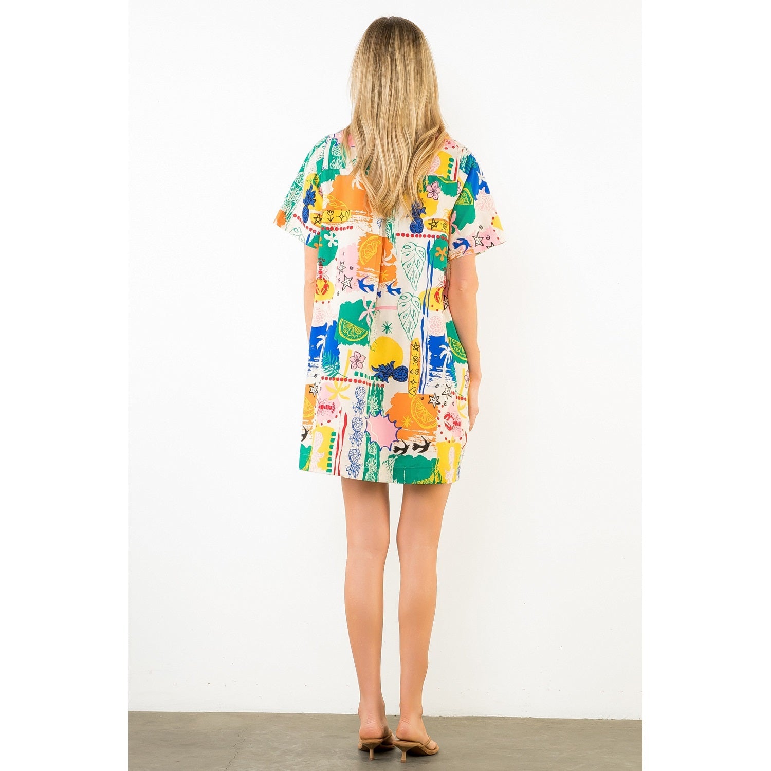 Short Sleeve Patterned Dress THML