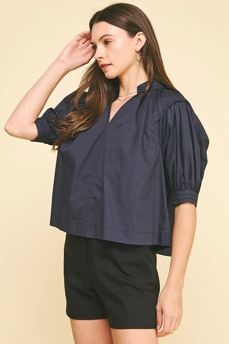 Balloon Sleeve V-Neck Blouse Top Pinch