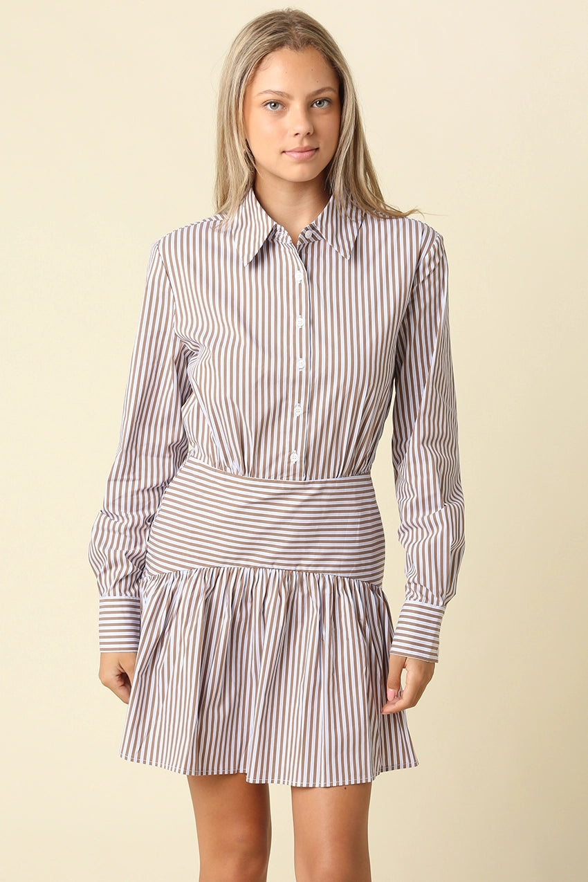 Ayra Striped Drop Waist Shirt Dress Olivaceous