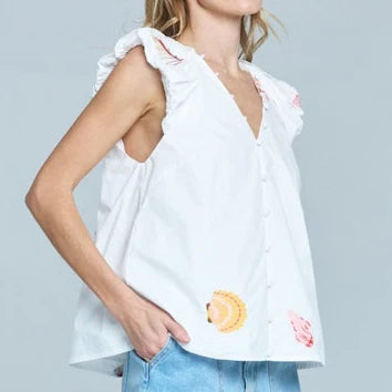 Seashell Embroidered Top Ciebon