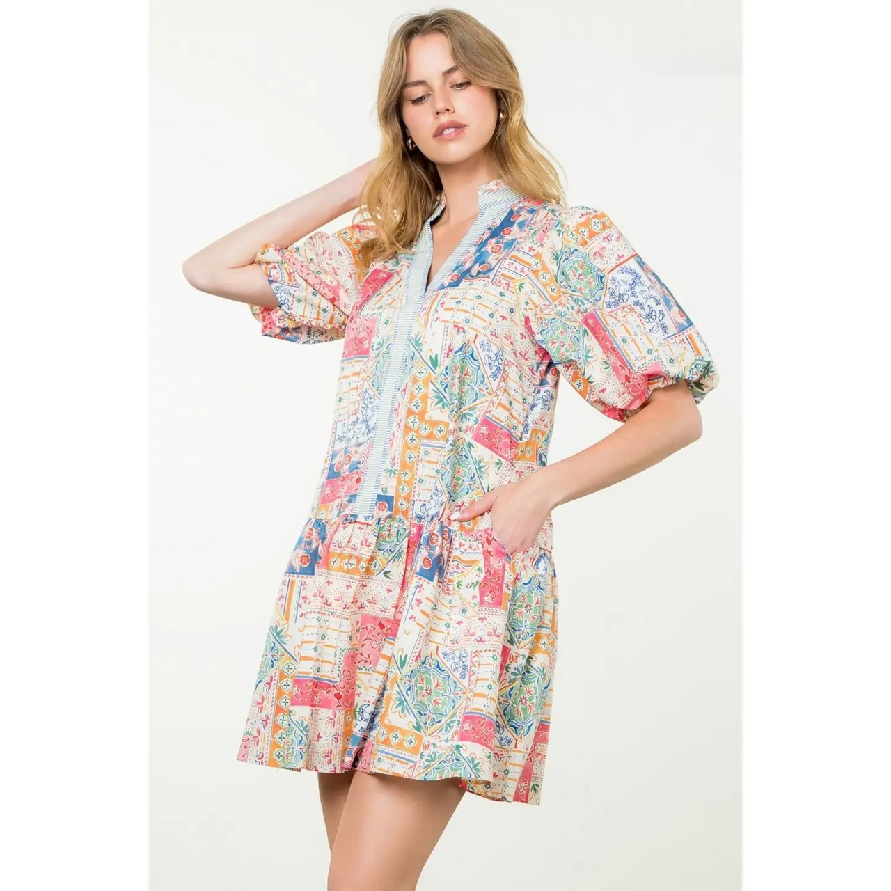 Puff Sleeve Print Dress