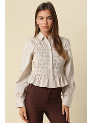 Nomi Smocked Peplum Shirt Olivaceous