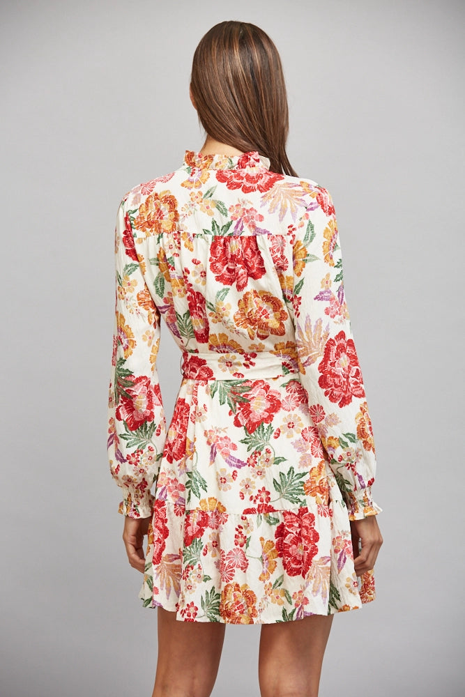 Lace Trimmed Ruffle Detail Self Tie Waist Dress Fate