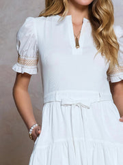 Embroidery Knit Woven Combo Midi Dress Current Air