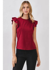 Ruffled Flutter Sleeves Round Neck Sleeveless Top TCEC