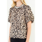 Flowy Puff Sleeve Animal Print Top THML