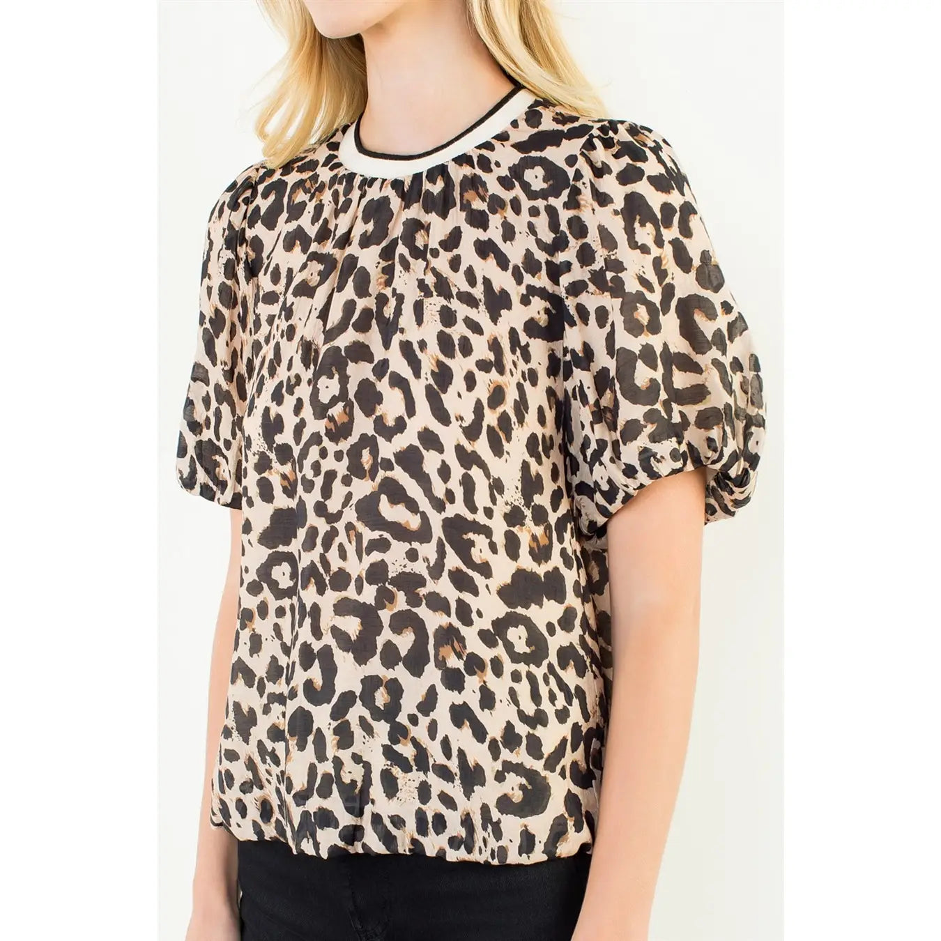 Flowy Puff Sleeve Animal Print Top THML