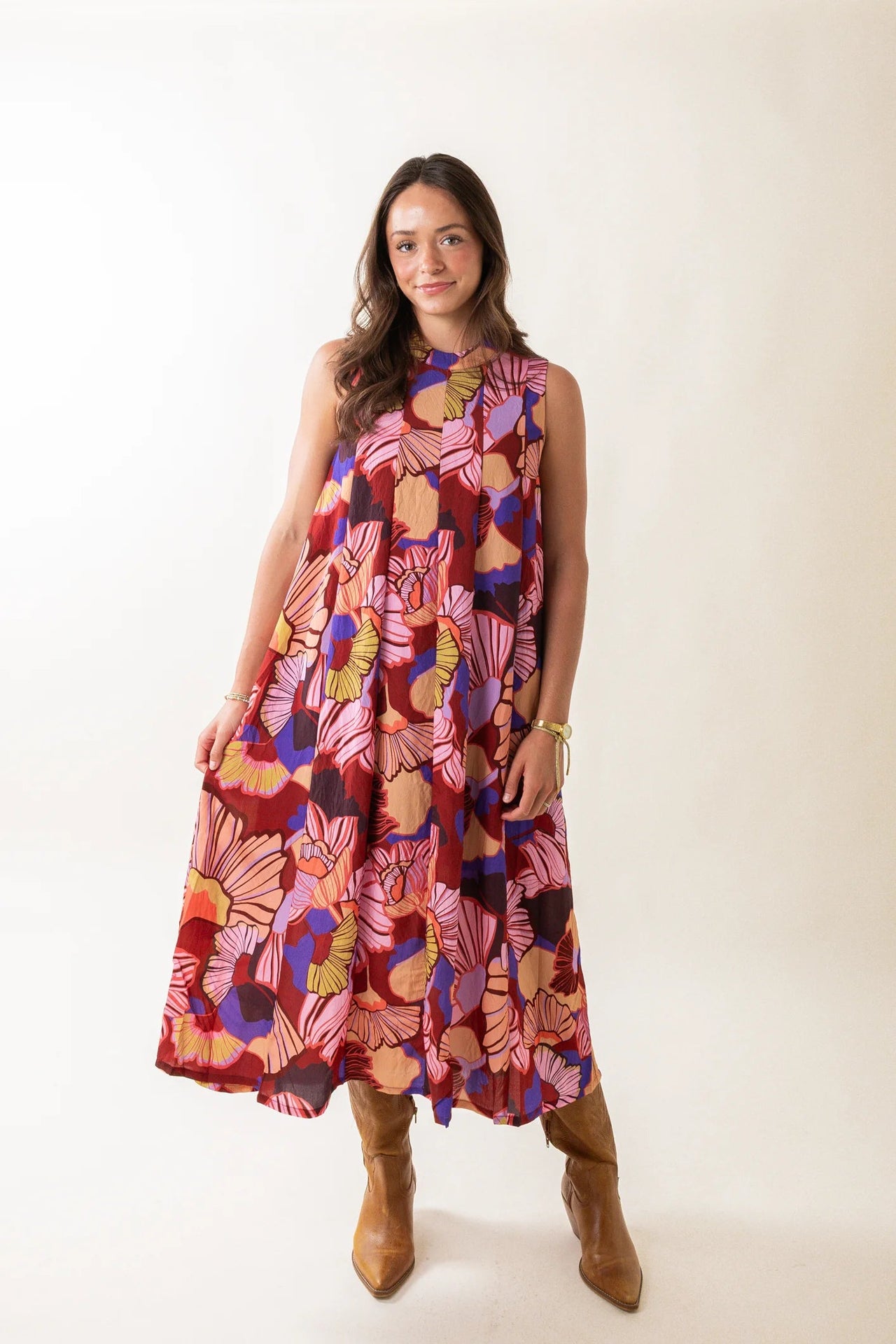 Sleeveless Floral Print Dress THML