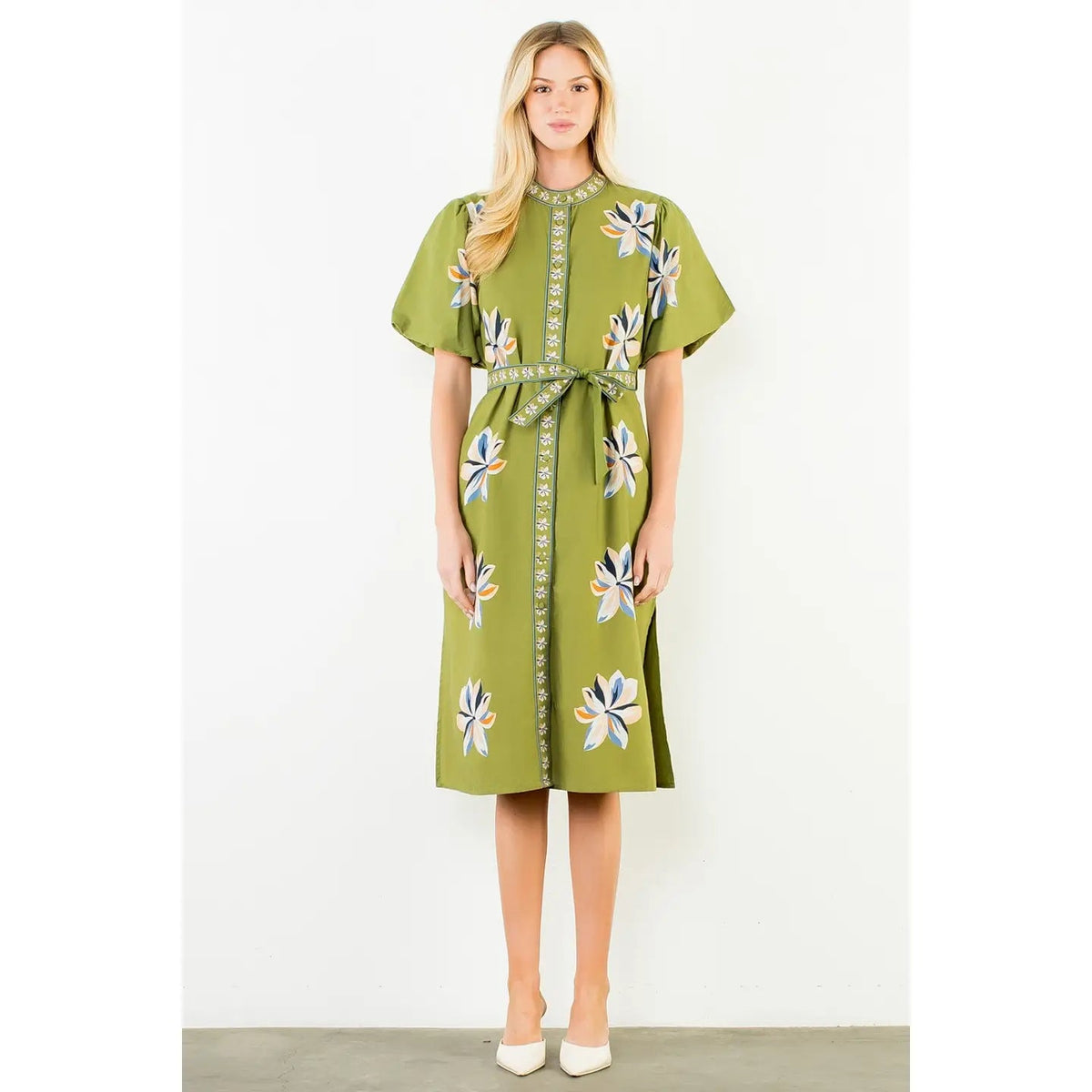 Midi Floral Dress with Tie Waist THML