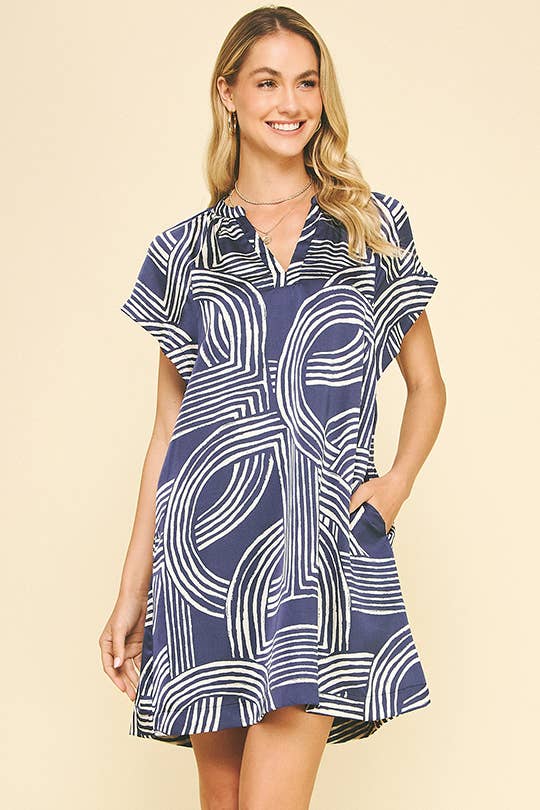 Deep Blue Printed Tunic Dress Pinch