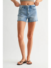 Regular Hem Stretch Short w/ Hidden Slit Just Black Denim