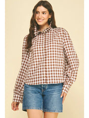 Gingham Check Ruffled Collar Shirt Pinch
