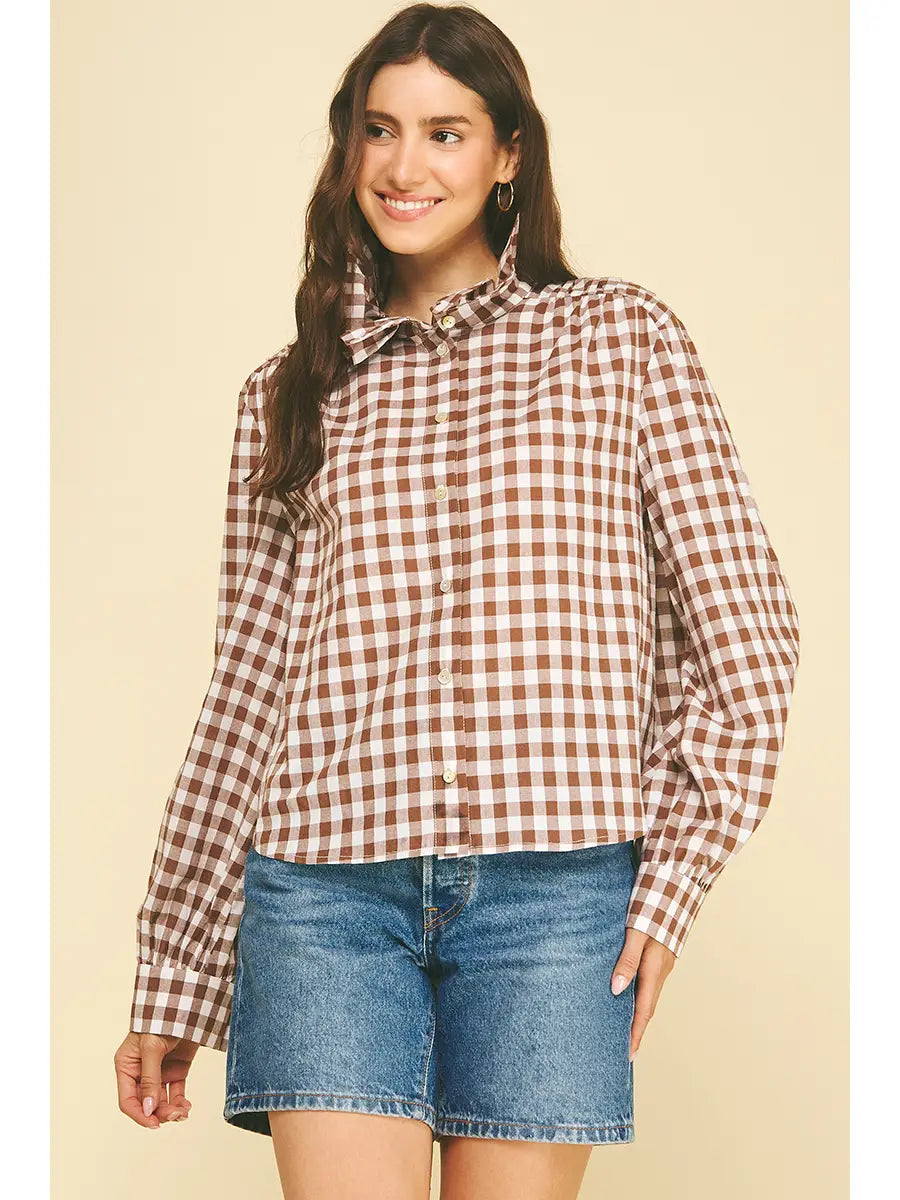 Gingham Check Ruffled Collar Shirt Pinch